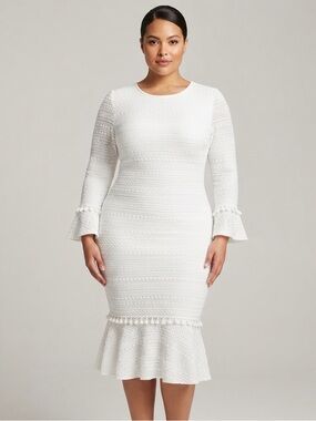Shilla The Label Status Lace Midi Dress XL White Trumpet Hem Bell Sleeve NWT